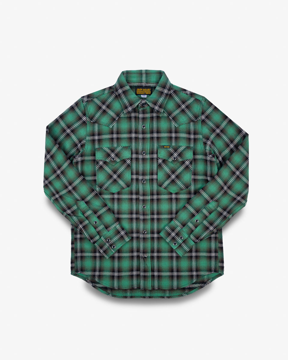 12oz Ultra Heavy Flannel Check Western Shirt - Green
