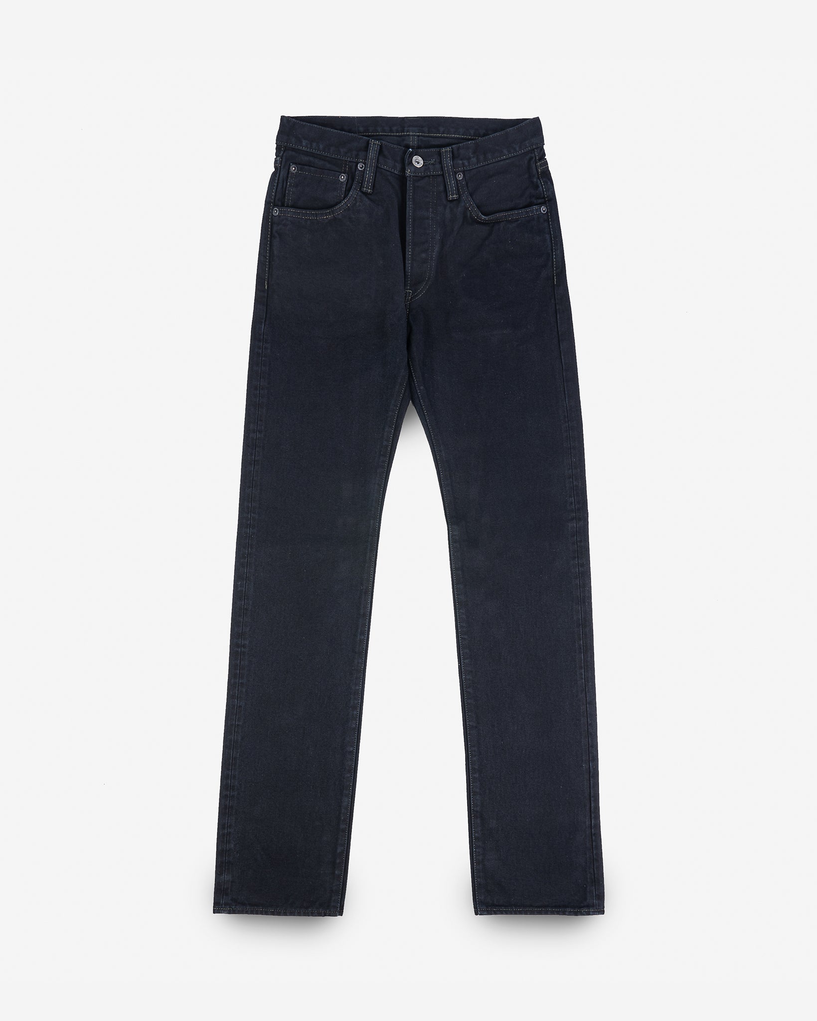 14oz Broken Twill Selvedge Denim Slim Straight Cut Jeans - Indigo Overyded Black