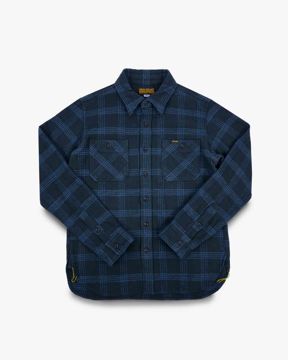 12oz Slubby Heavy Flannel Check Work Shirt - Black