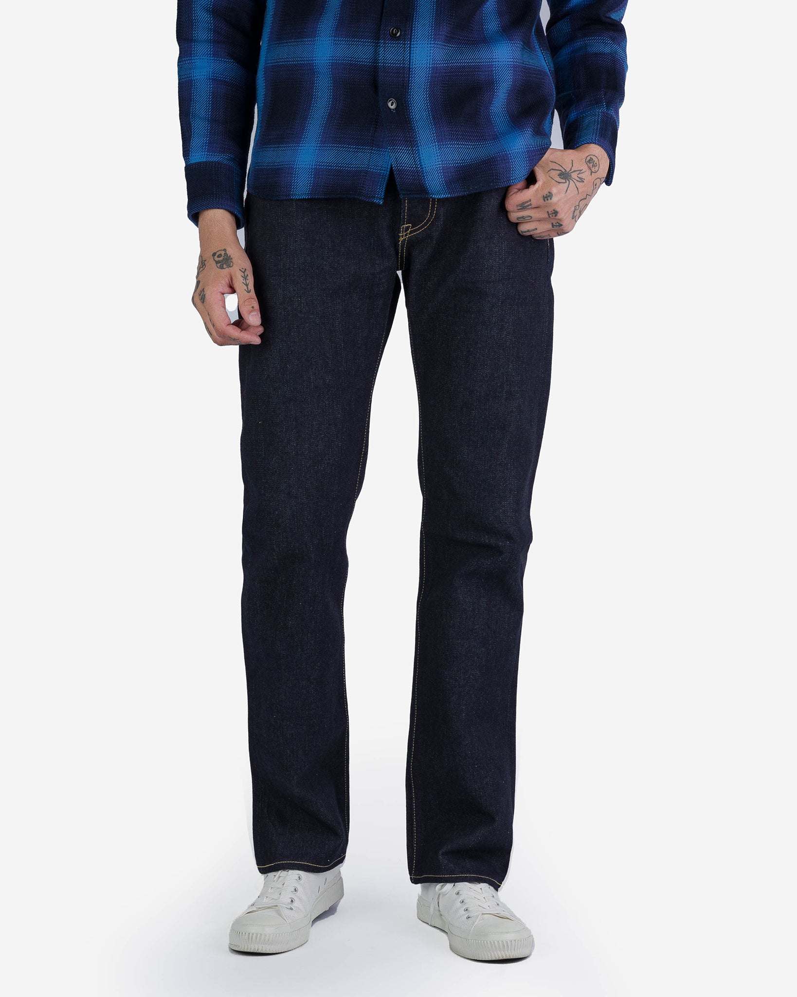 14oz Broken Twill Selvedge Denim Slim Straight Cut Jeans - Indigo