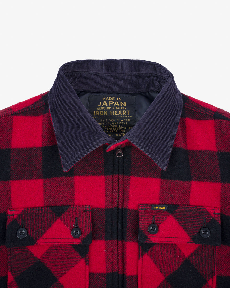 Wool Buffalo Check Bush Jacket - Red – Iron Heart