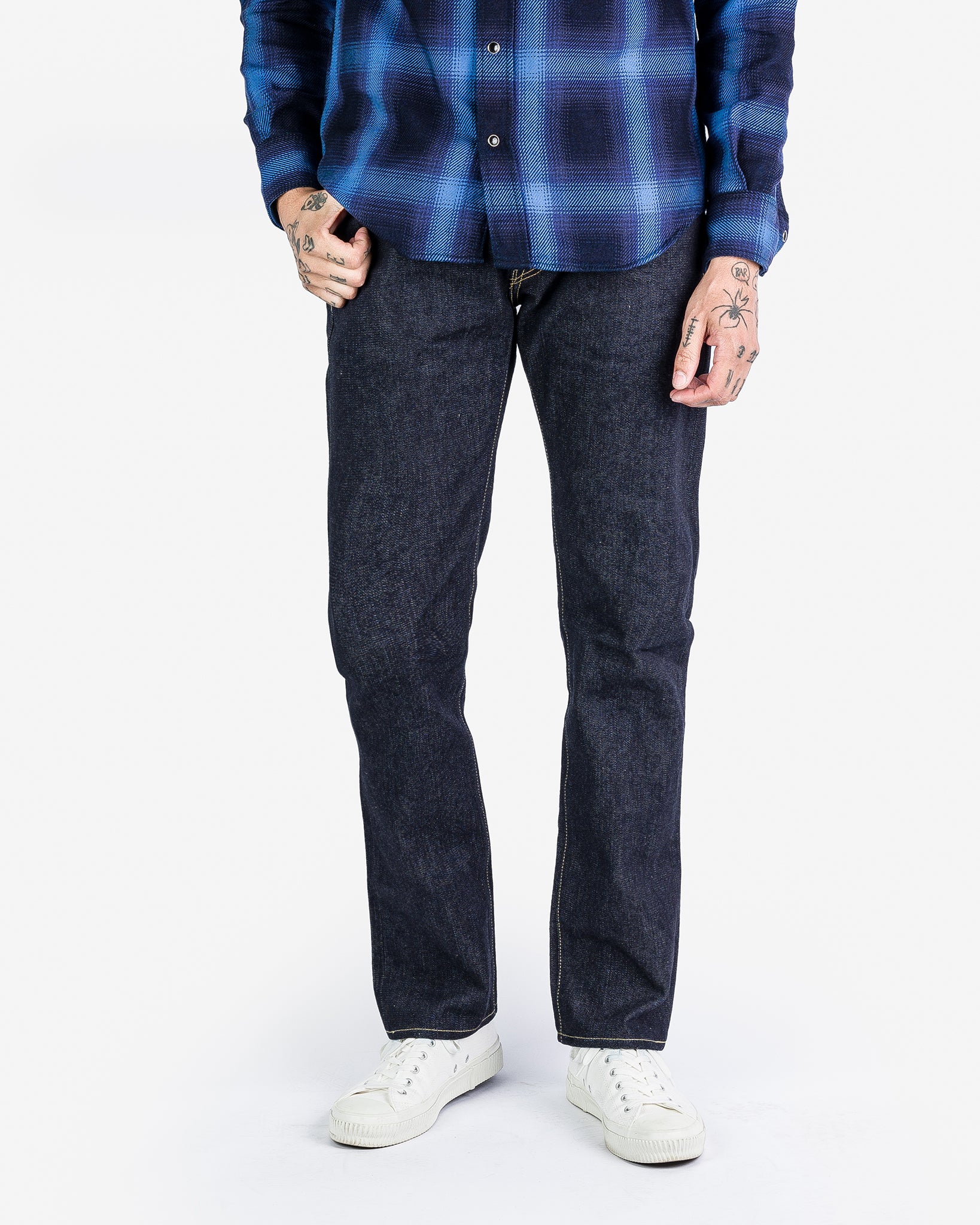 14oz Broken Twill Selvedge Denim Slim Tapered Cut Jeans - Indigo