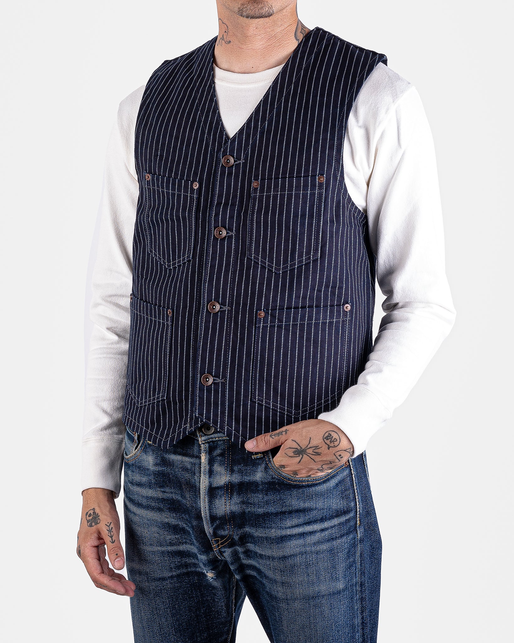 Iron Heart Japanese 12oz Wabash/Duck Work Vest - Indigo/Navy