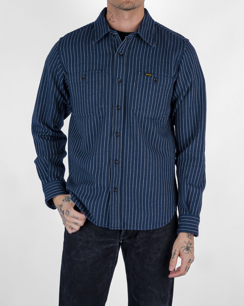 12oz Ultra Heavy Flannel Chalk Stripe Work Shirt - Navy