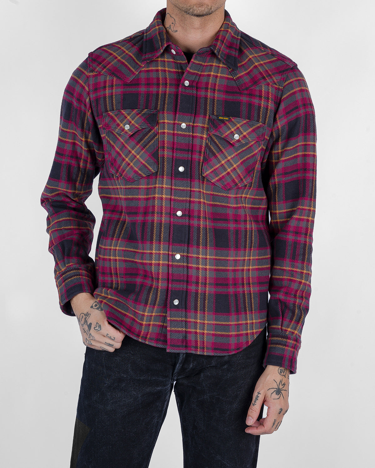 11oz Ultra Heavy Flannel Line Check Western Shirt - Grey