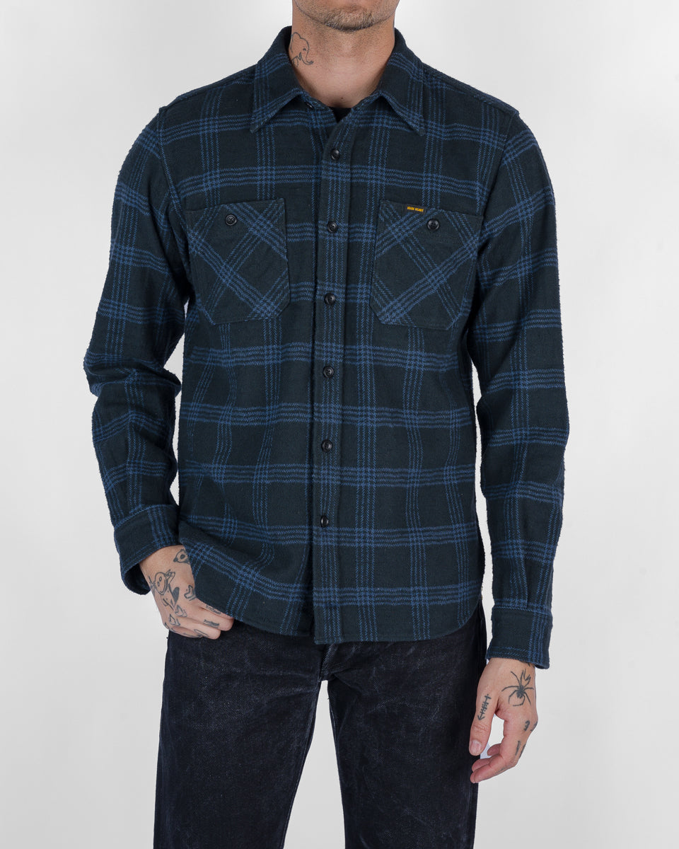 12oz Slubby Heavy Flannel Check Work Shirt - Black