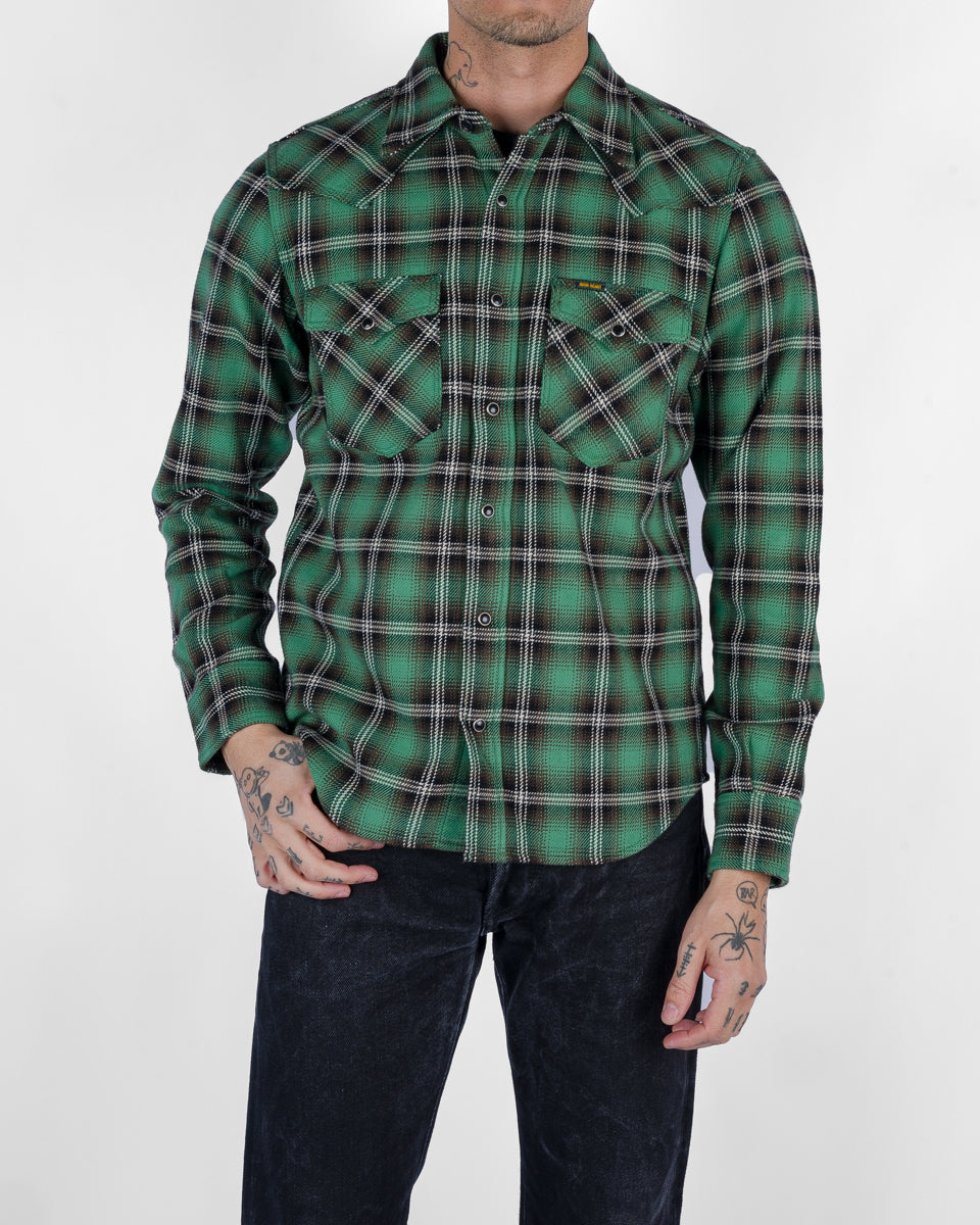 12oz Ultra Heavy Flannel Check Western Shirt - Green