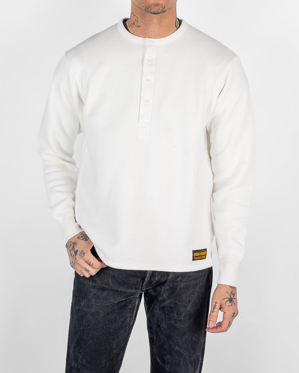 11oz Henley Long Sleeved Sweater - White