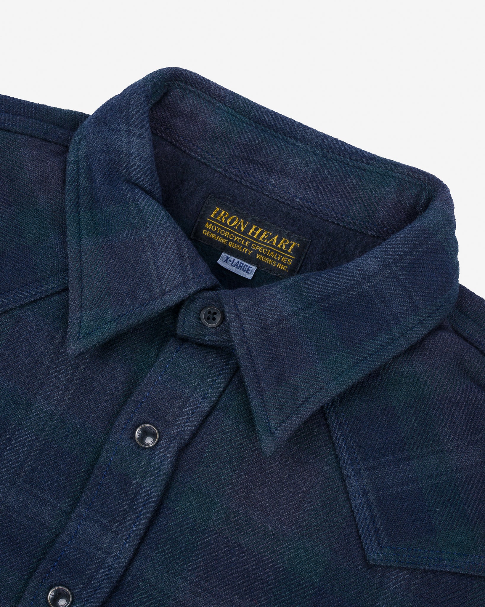 Iron Heart Ultra Heavy Flannel Crazy Check Western Shirt - Navy