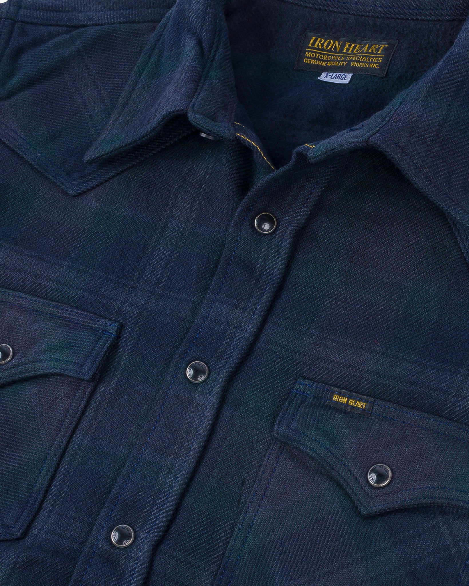 Iron Heart Ultra Heavy Flannel Crazy Check Western Shirt - Navy