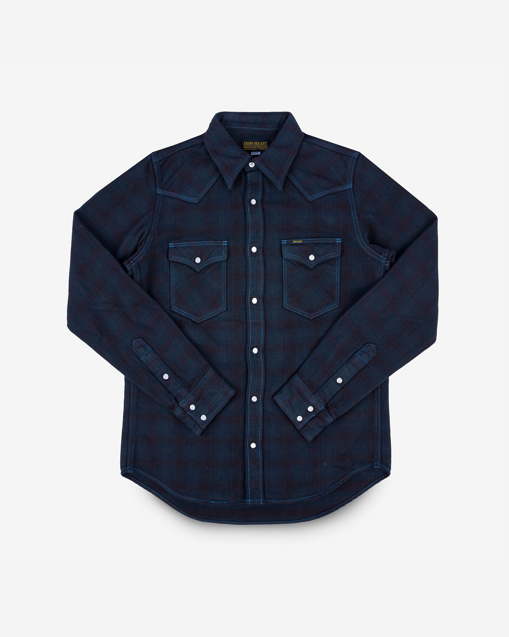 Ultra Heavy Flannel Blanket Check Western Shirt - Sax Blue Overdyed Black