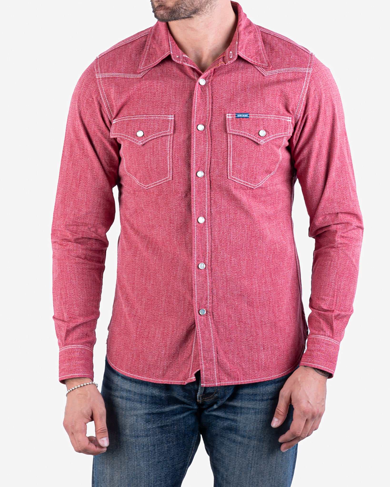 10oz Mock Twist Selvedge Chambray Western Shirt - Red 'The Salt and Cayenne'