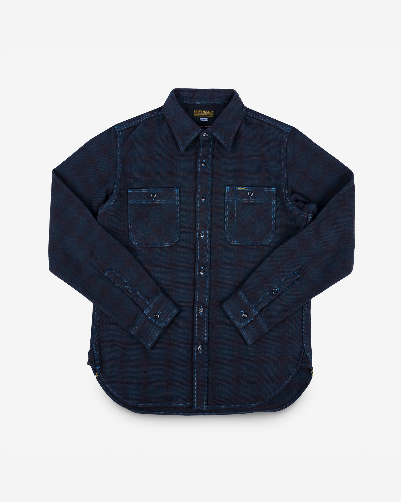 Ultra Heavy Flannel Blanket Check Work Shirt - Sax Blue Overdyed Black