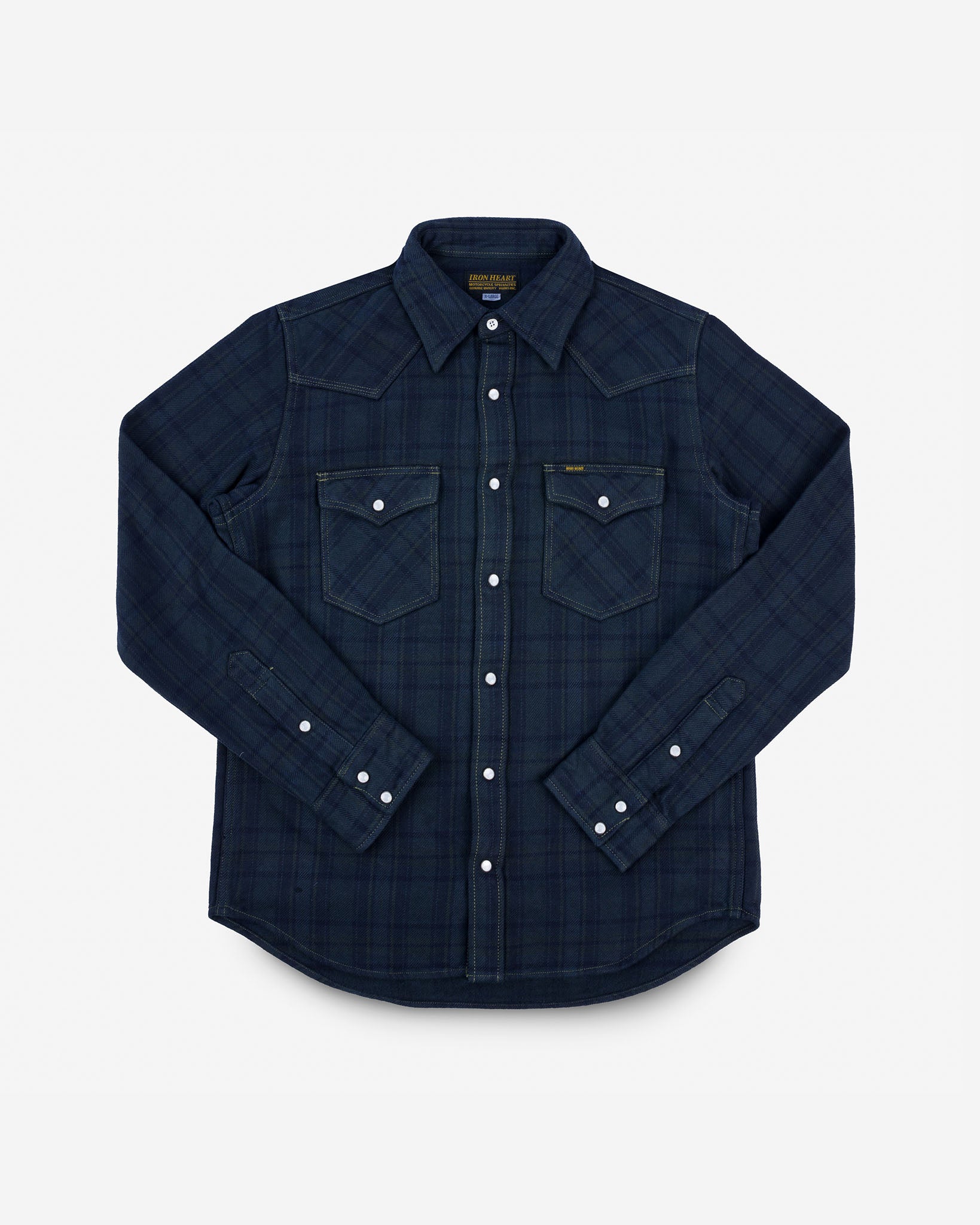 Ultra Heavy Flannel Tartan Check Western Shirt - Green Overdyed Black