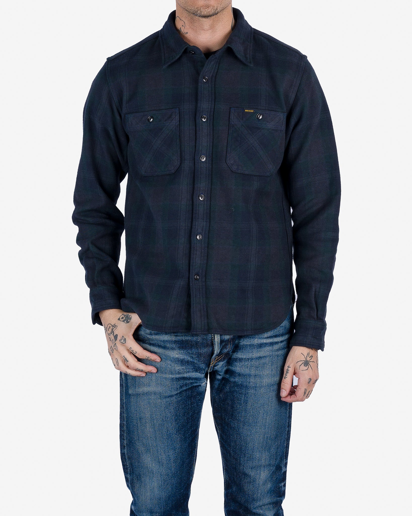 Ultra Heavy Flannel Crazy Check Work Shirt - Navy Overdyed Black