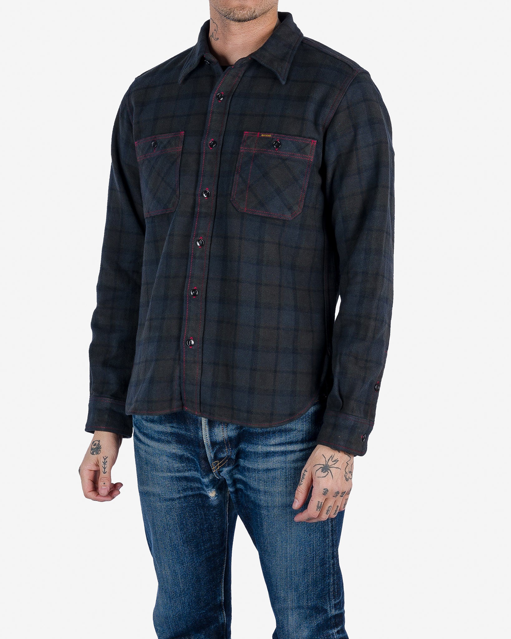 Ultra Heavy Flannel Classic Check Work Shirt - Red Overdyed Black