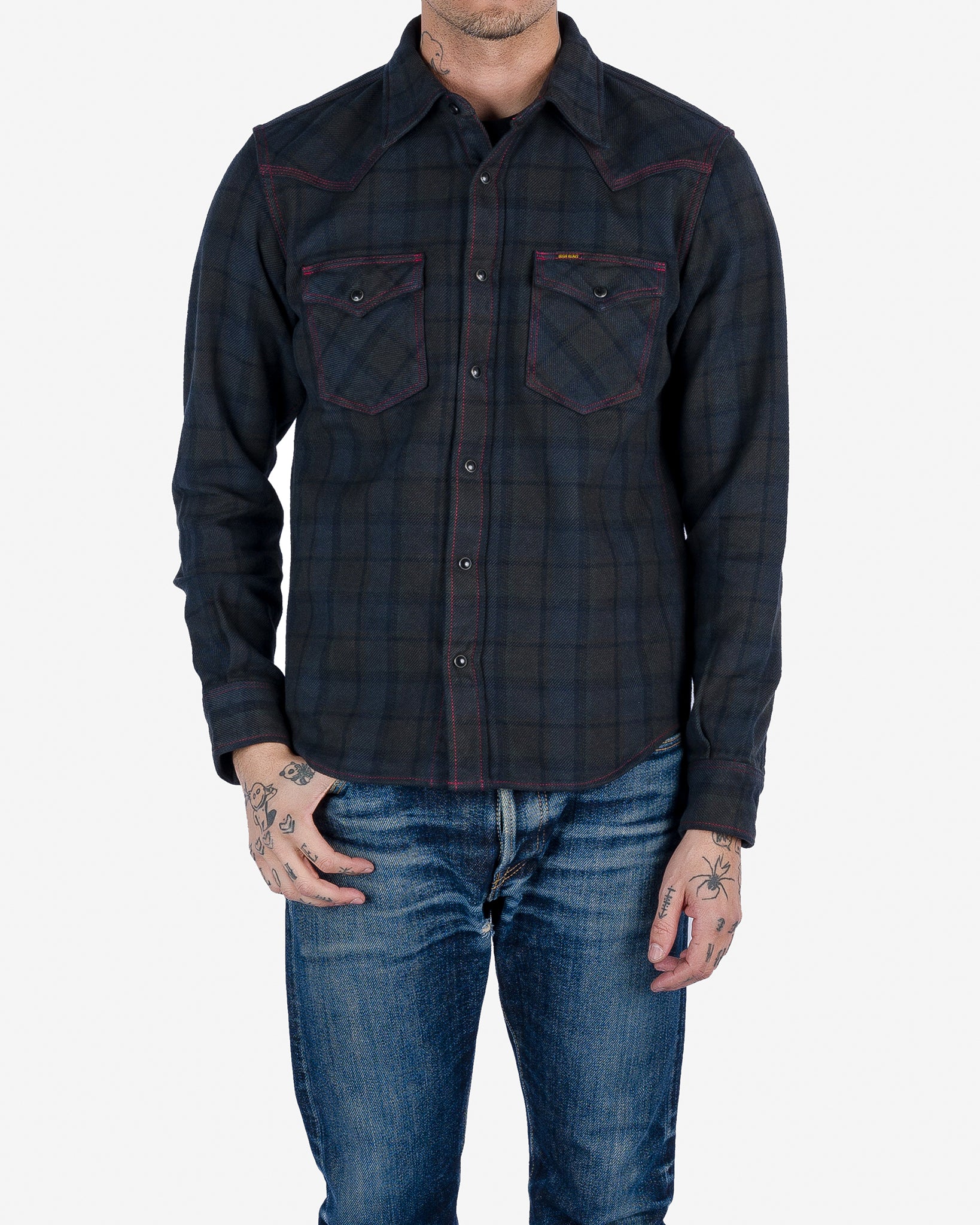 Ultra Heavy Flannel Classic Check Western Shirt - Red Overdyed Black