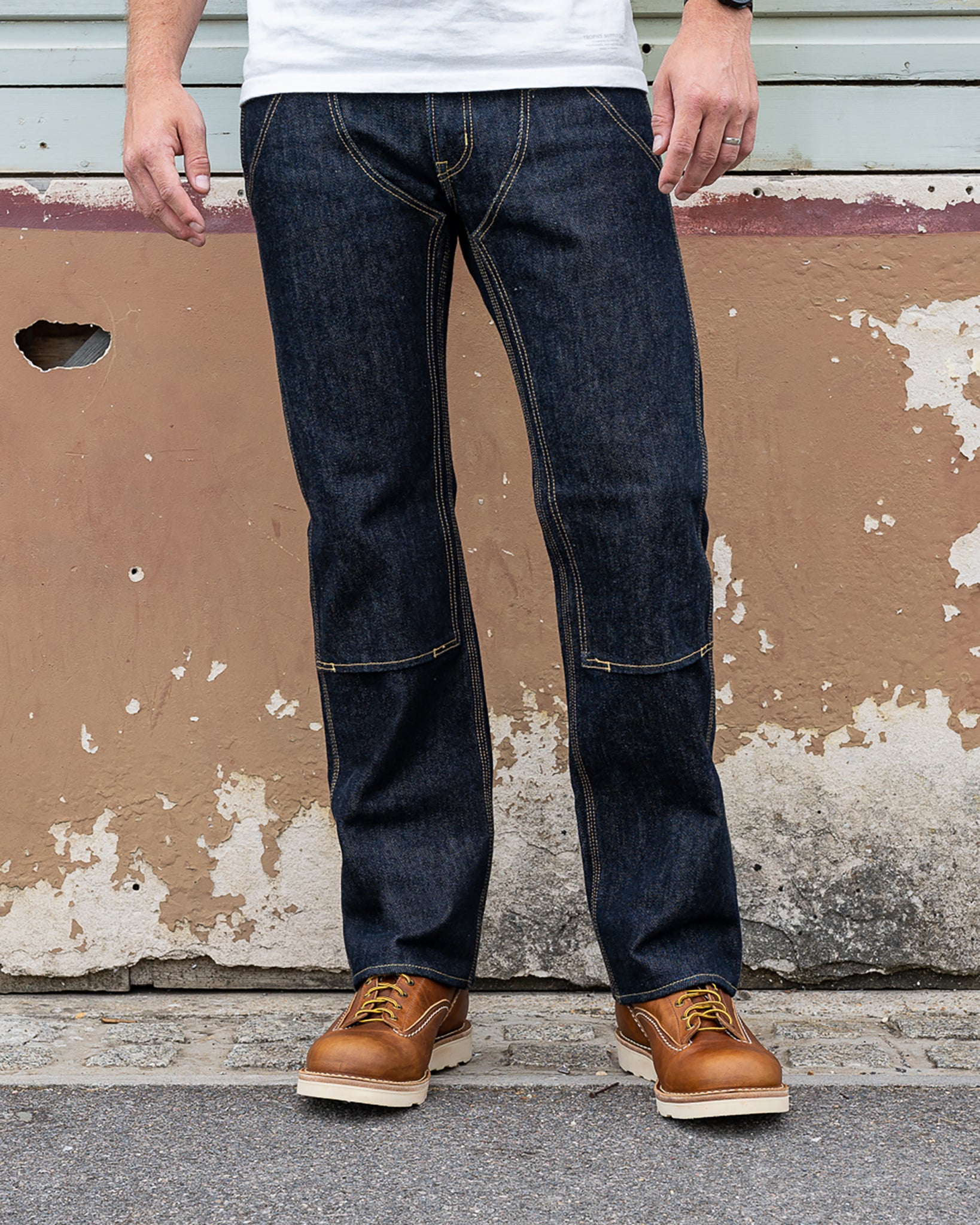 美品 IRON HEART double knee work pants アイアンハート ヘリンボーン