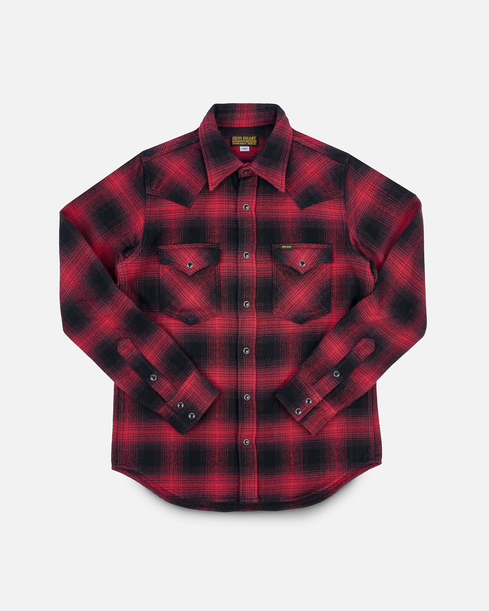 Ultra Heavy Flannel Ombré Check Western Shirt - Red/Black