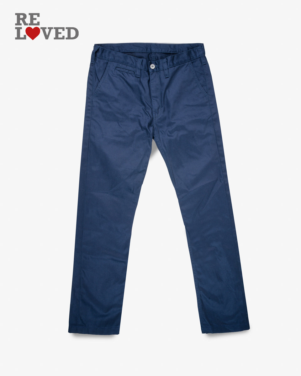 9oz Mercerised Selvedge Cotton Relaxed Tapered Cut Chinos - Navy (IH-727-NAV) Tag 32, Hemmed to 31.0"
