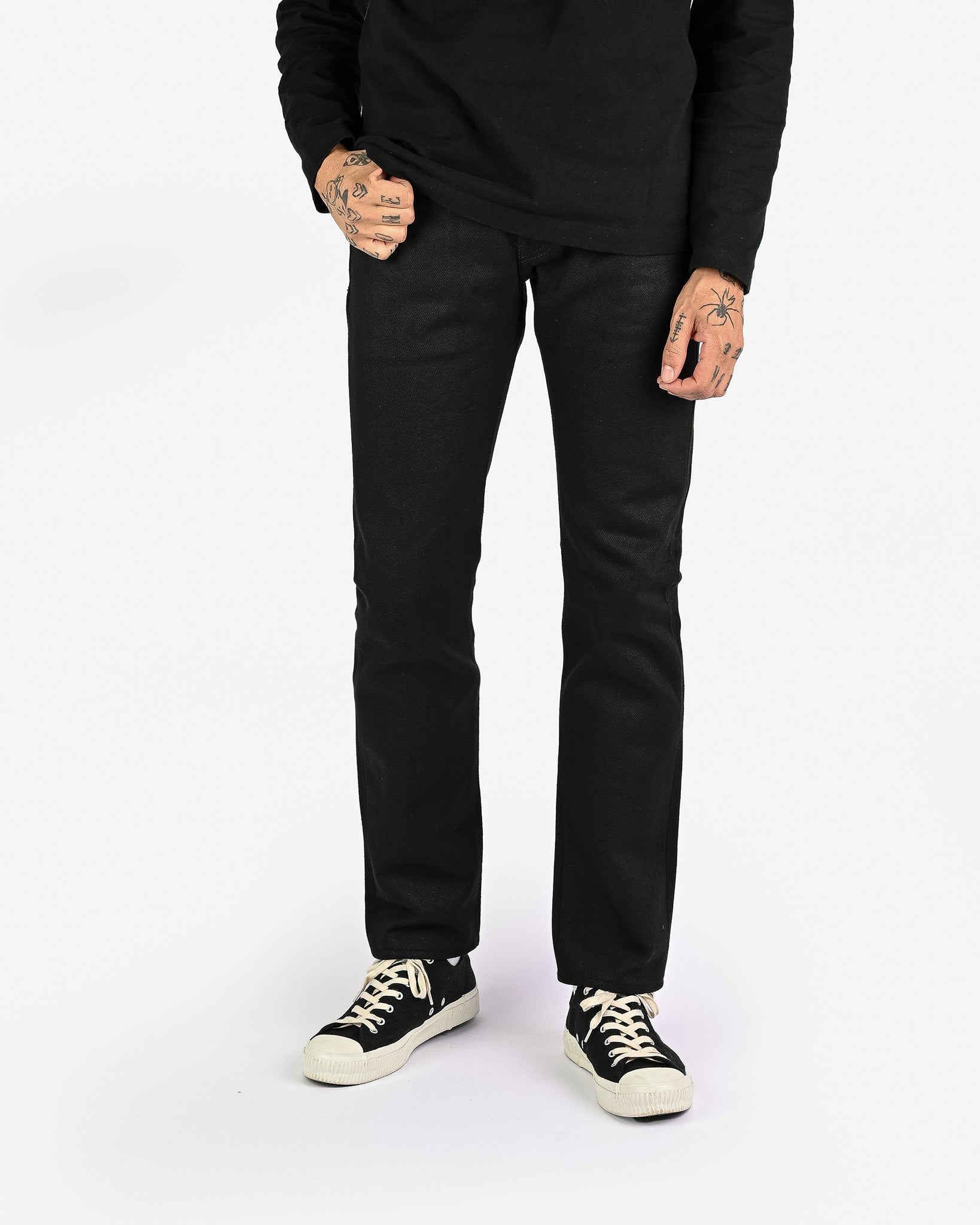 21oz Selvedge Denim Slim Tapered Cut Jeans - Superblack Non-Fade