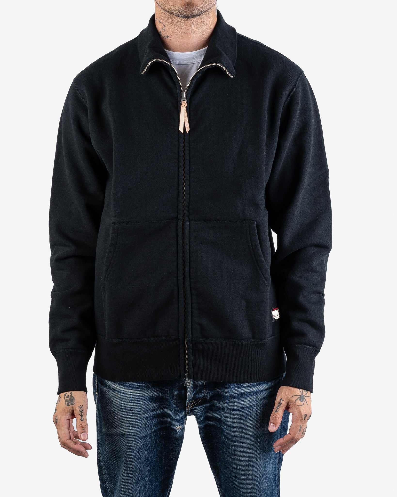 14oz Ultra Heavyweight Loopwheel Cotton Zip Up Sweater - Black