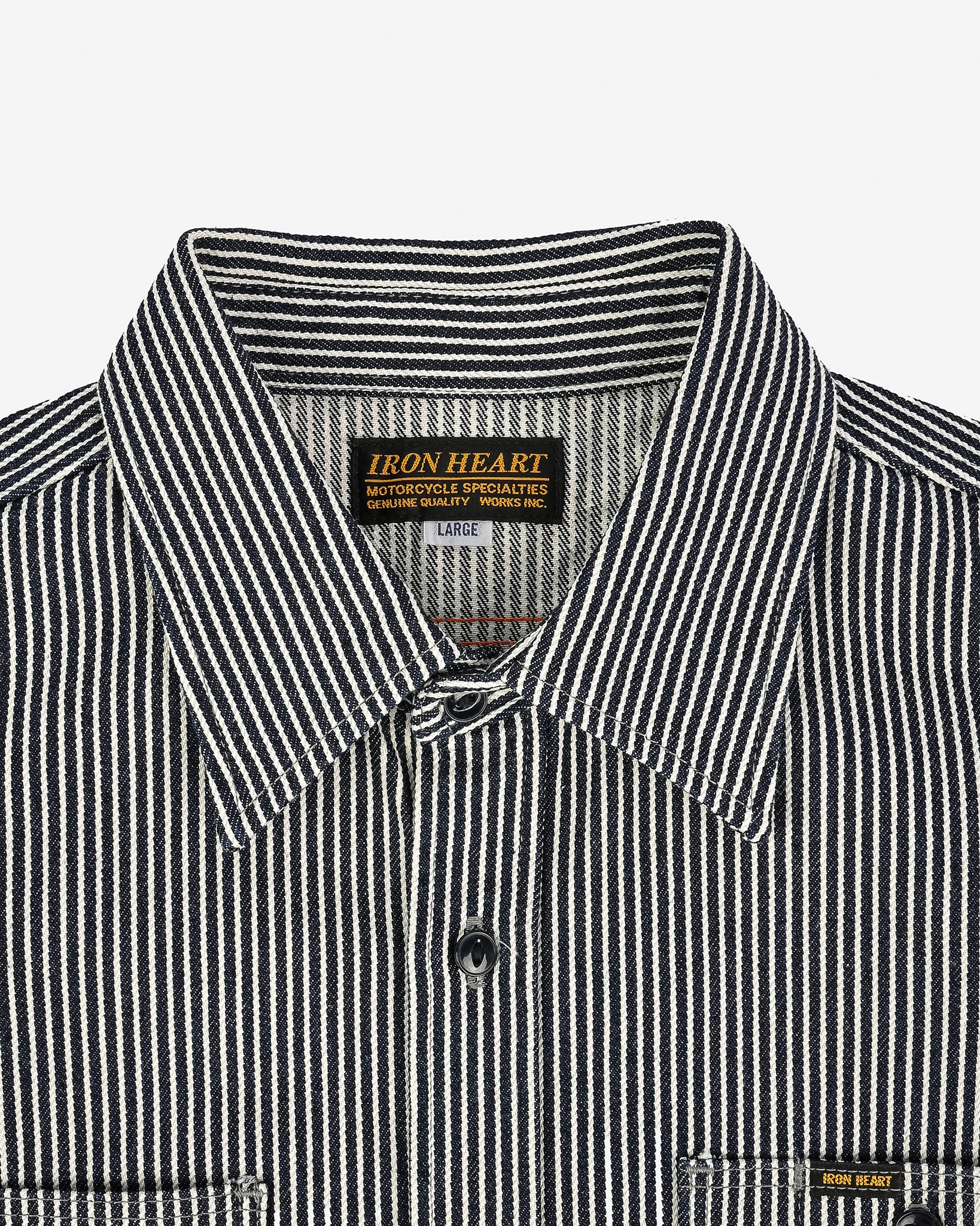 Iron Heart Japanese Hickory Stripe Work Shirt - Indigo