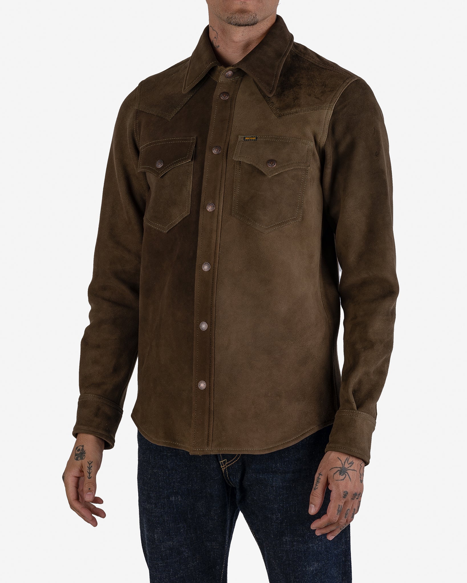 Deerskin Western Shirt 'The Big Buck' - Olive