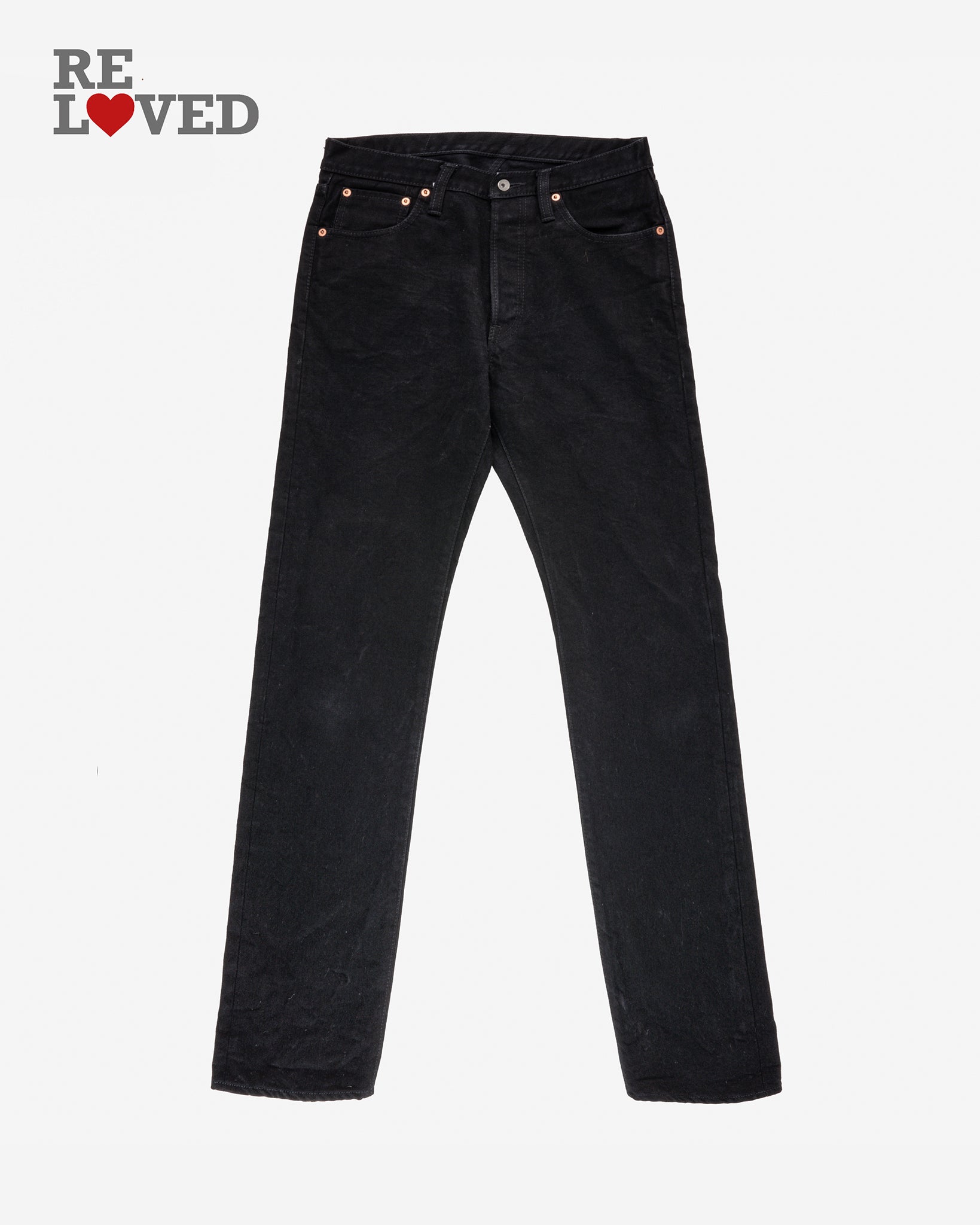 14oz Selvedge Denim Slim Tapered Cut Jeans - Black/Black (IH-634S-142bb) Tag 32, Hemmed to 30.5"