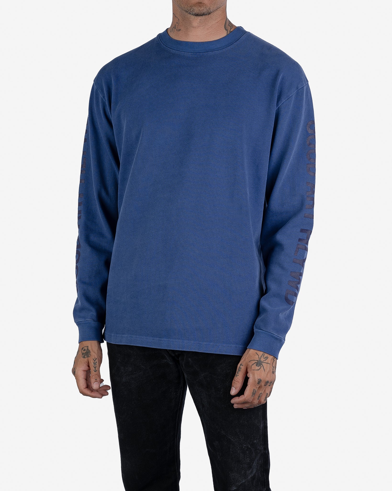 GOOD ART HLYWD Heavyweight Long Sleeve Crew Neck T-Shirt - Cobalt Blue