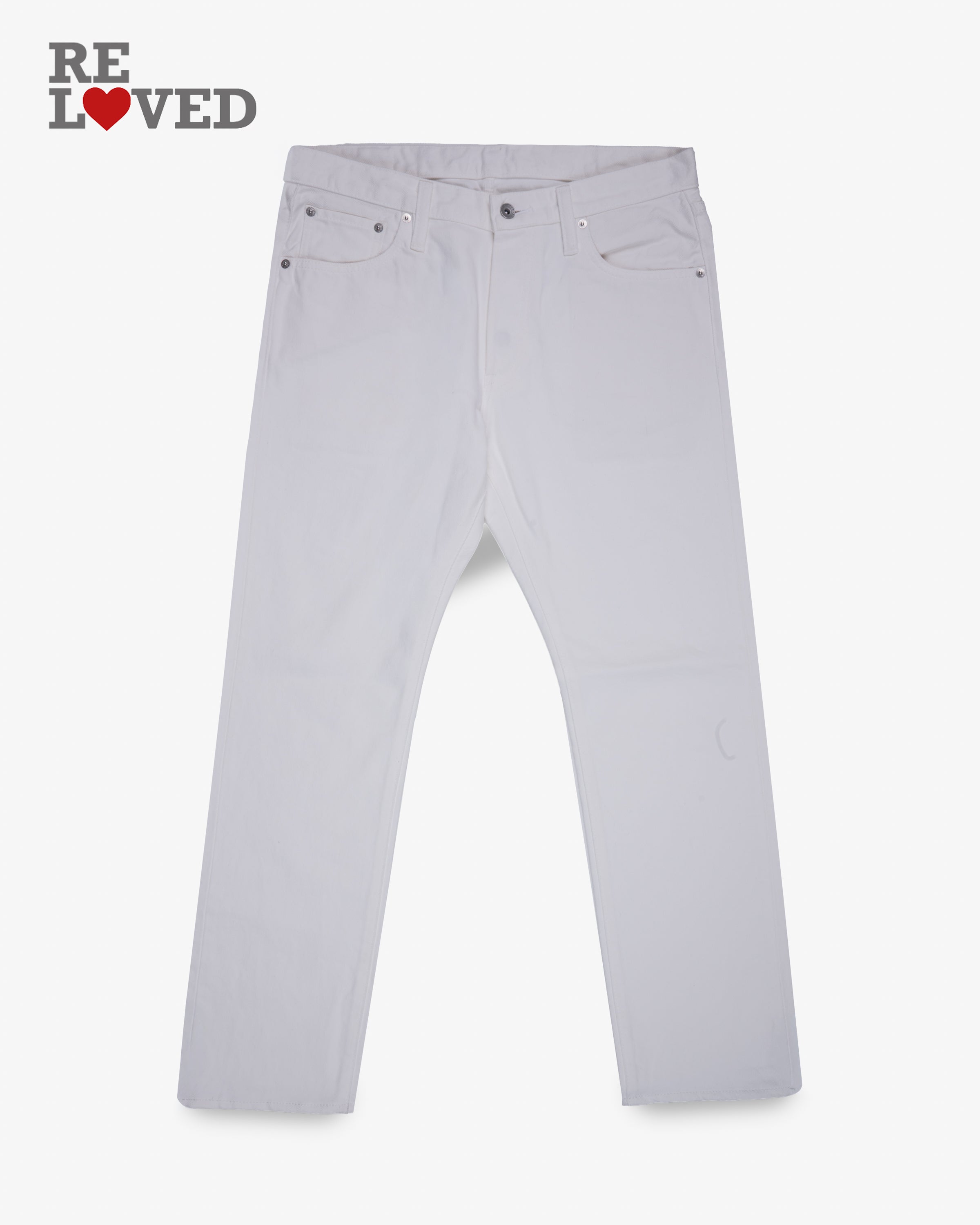 13.5oz Denim Slim Tapered Cut Jeans - White (IH-777-WT) Tag 34, Hemmed to 28.5"