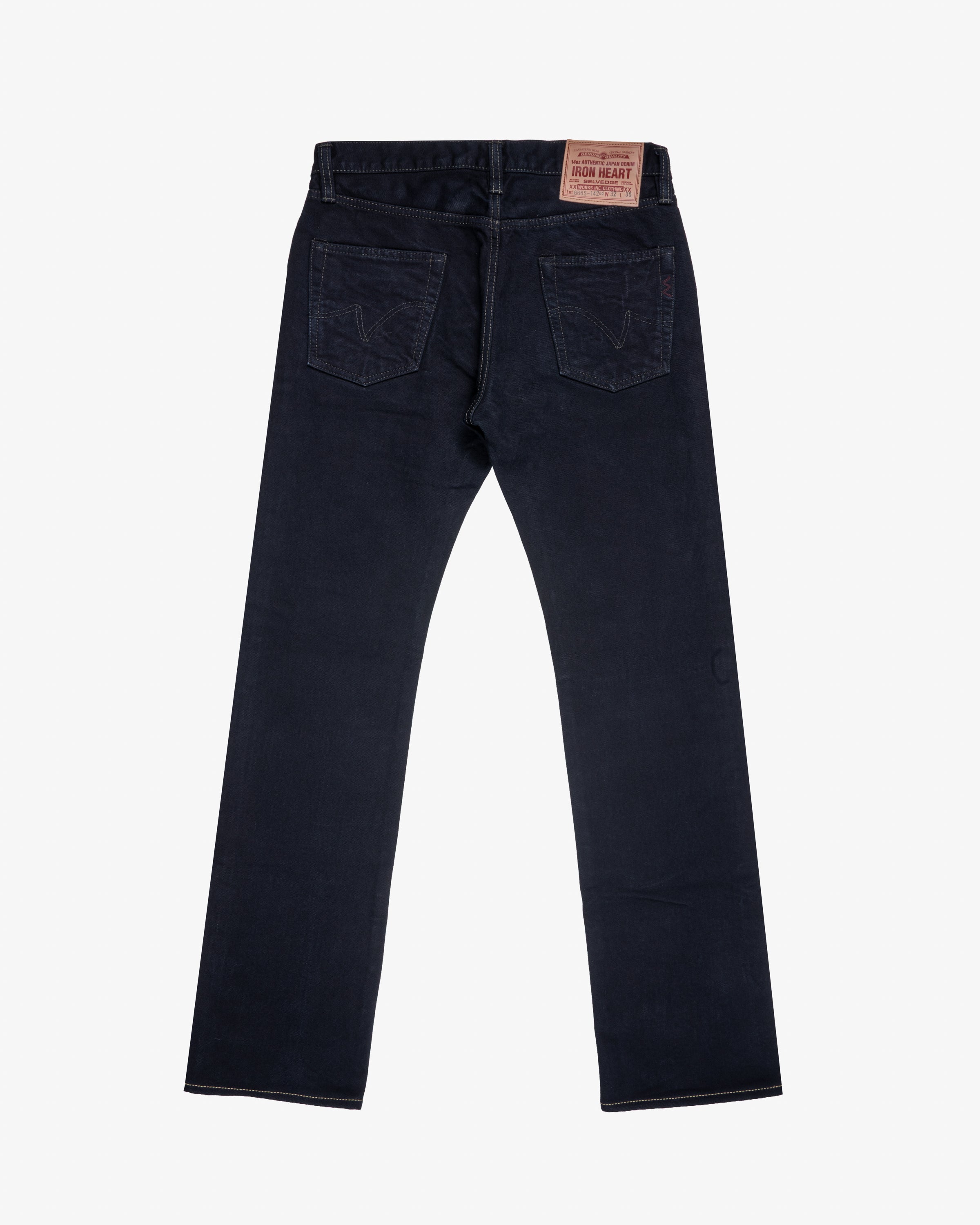 14oz Selvedge Denim Slim Straight Cut Jeans - Indigo Overdyed Black (IH-666s-142od) Tag 32, Hemmed to 34.0"