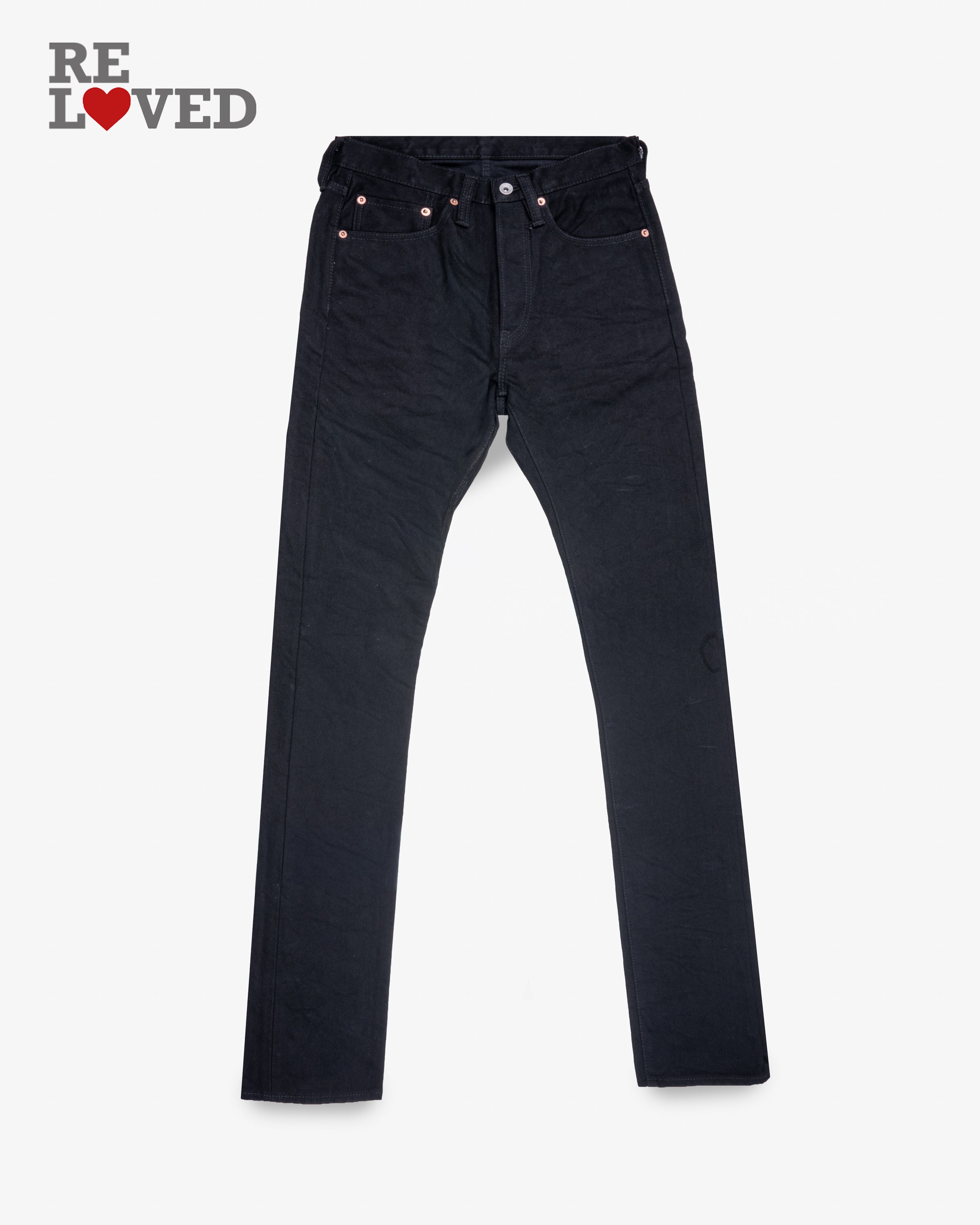 14oz Selvedge Denim Slim Cut Jeans - Black/Black (IH-555s-142bb) Size 30, Hemmed to 35.0"