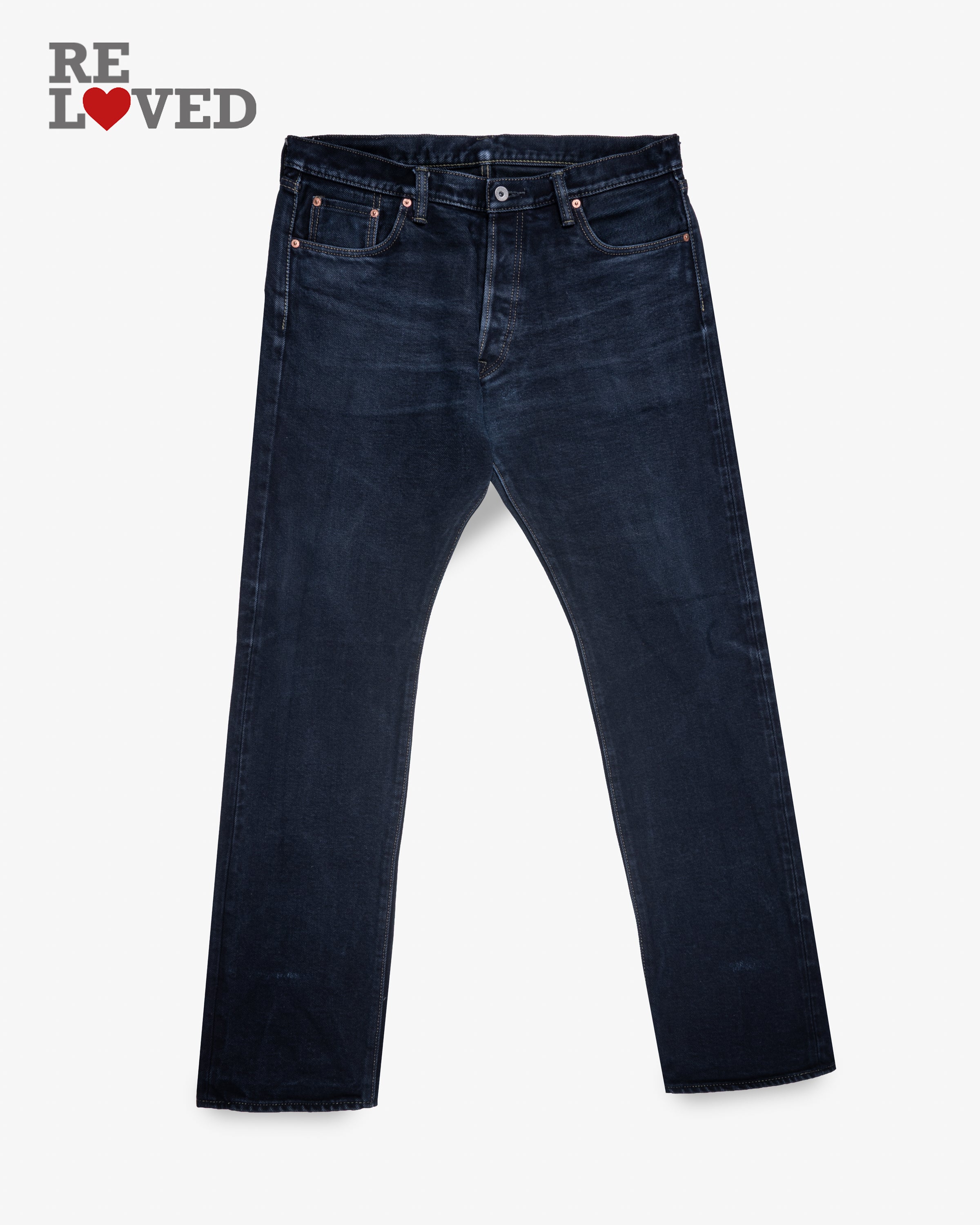 21oz Selvedge Denim Relaxed Tapered Cut Jeans - Indigo Overdyed Black (IH-888s-21od) Tag 40, Hemmed to 34.5"
