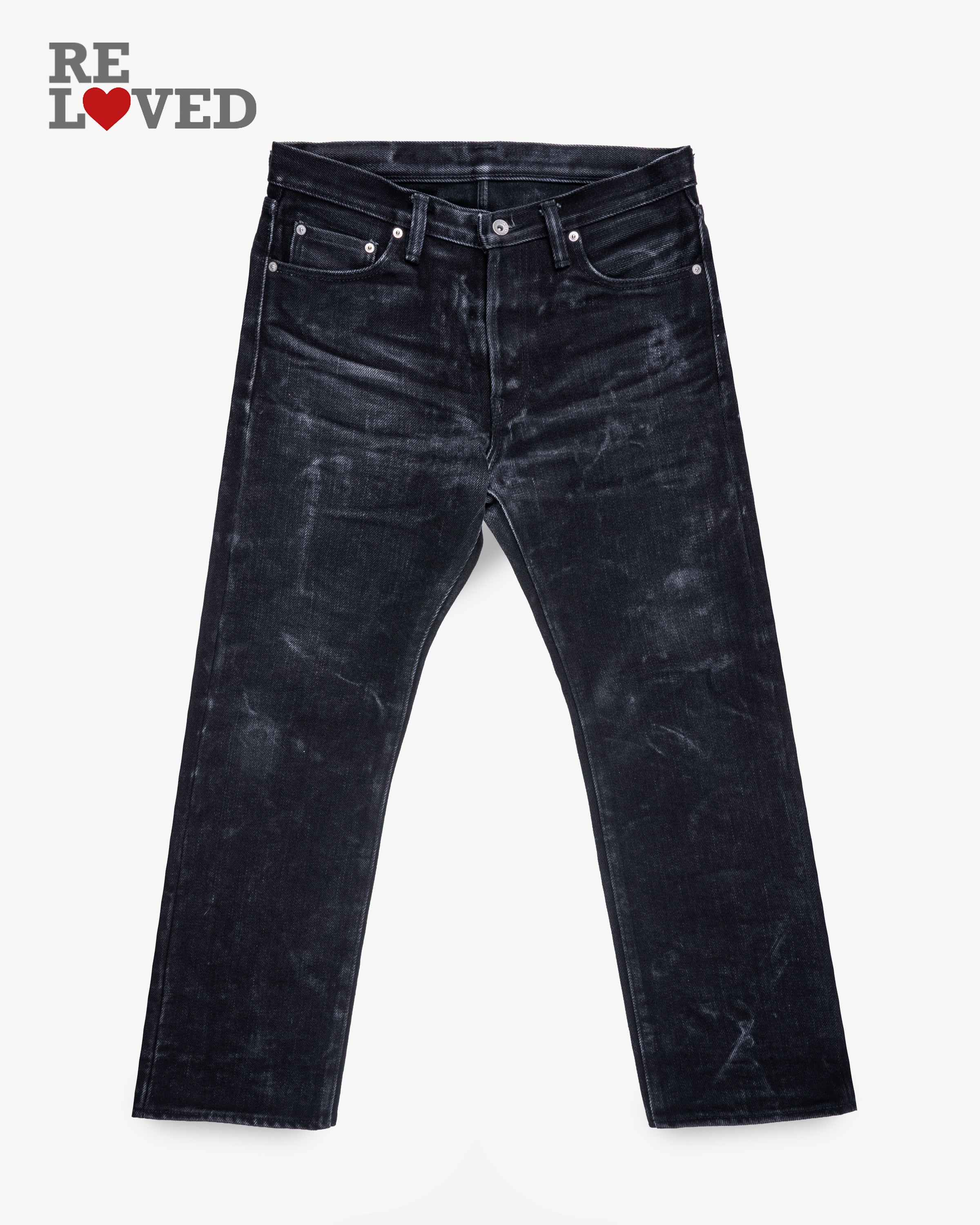 25oz Selvedge Denim Slim Straight Cut Jeans - Black/Black (IH-666-XHSbb) Tag 34, Hemmed to 28.0"