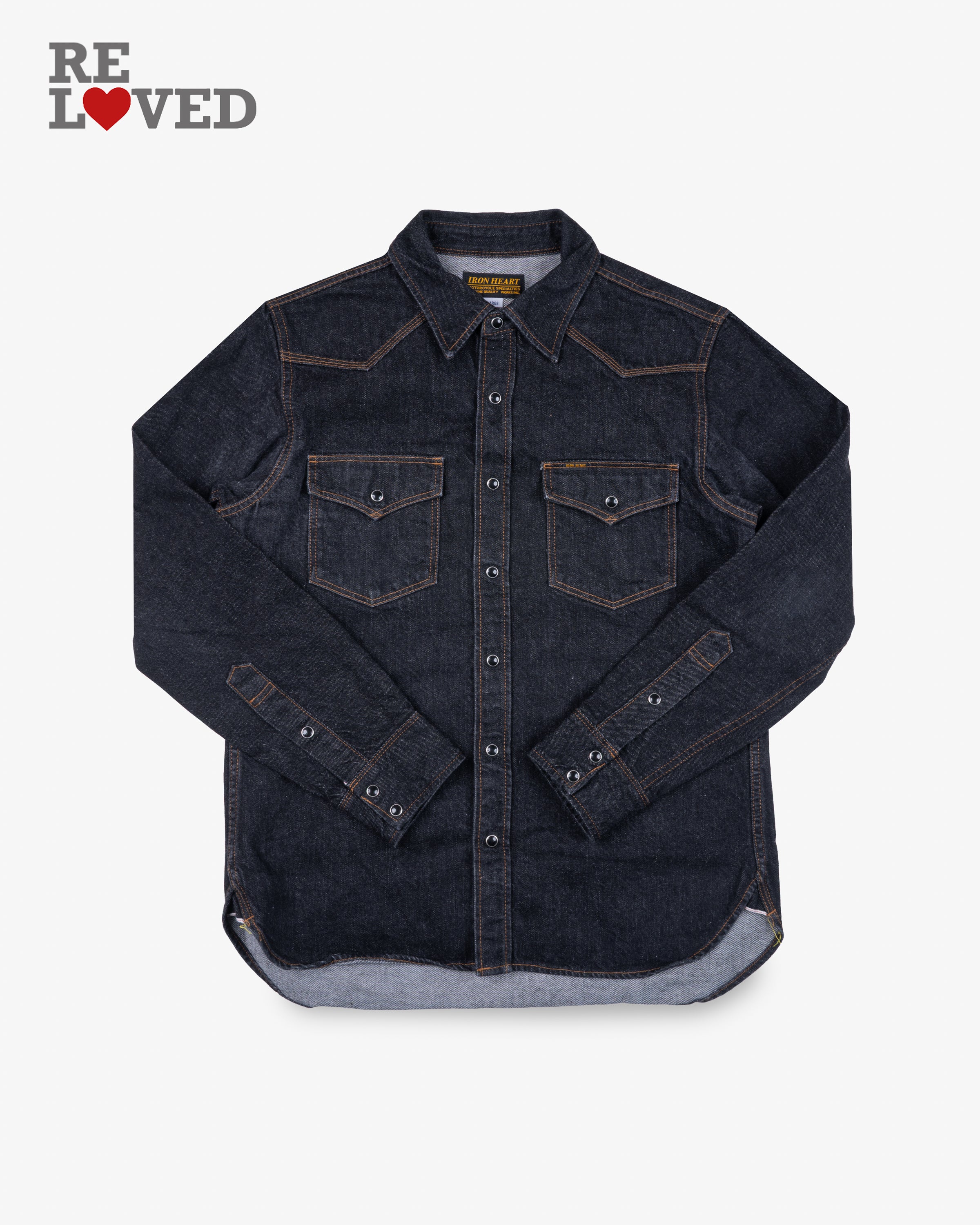 12oz Selvedge Denim Western Shirt - Black (IHSH-33-BLK) Size Large