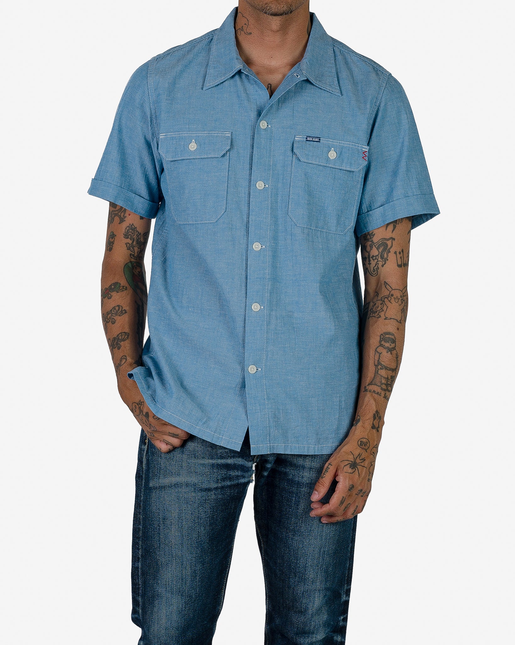 4oz Selvedge Short Sleeved Summer Shirt Blue - Main Image