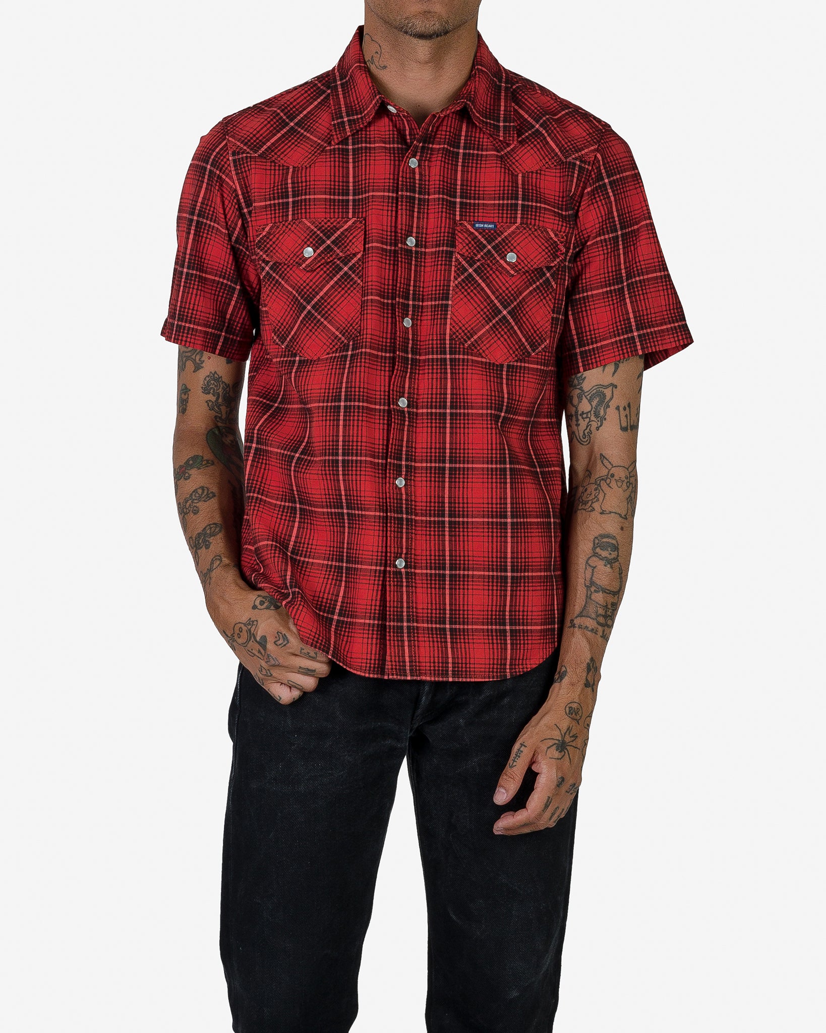 5oz Selvedge Short Sleeved Western Shirt - Red Vintage Check