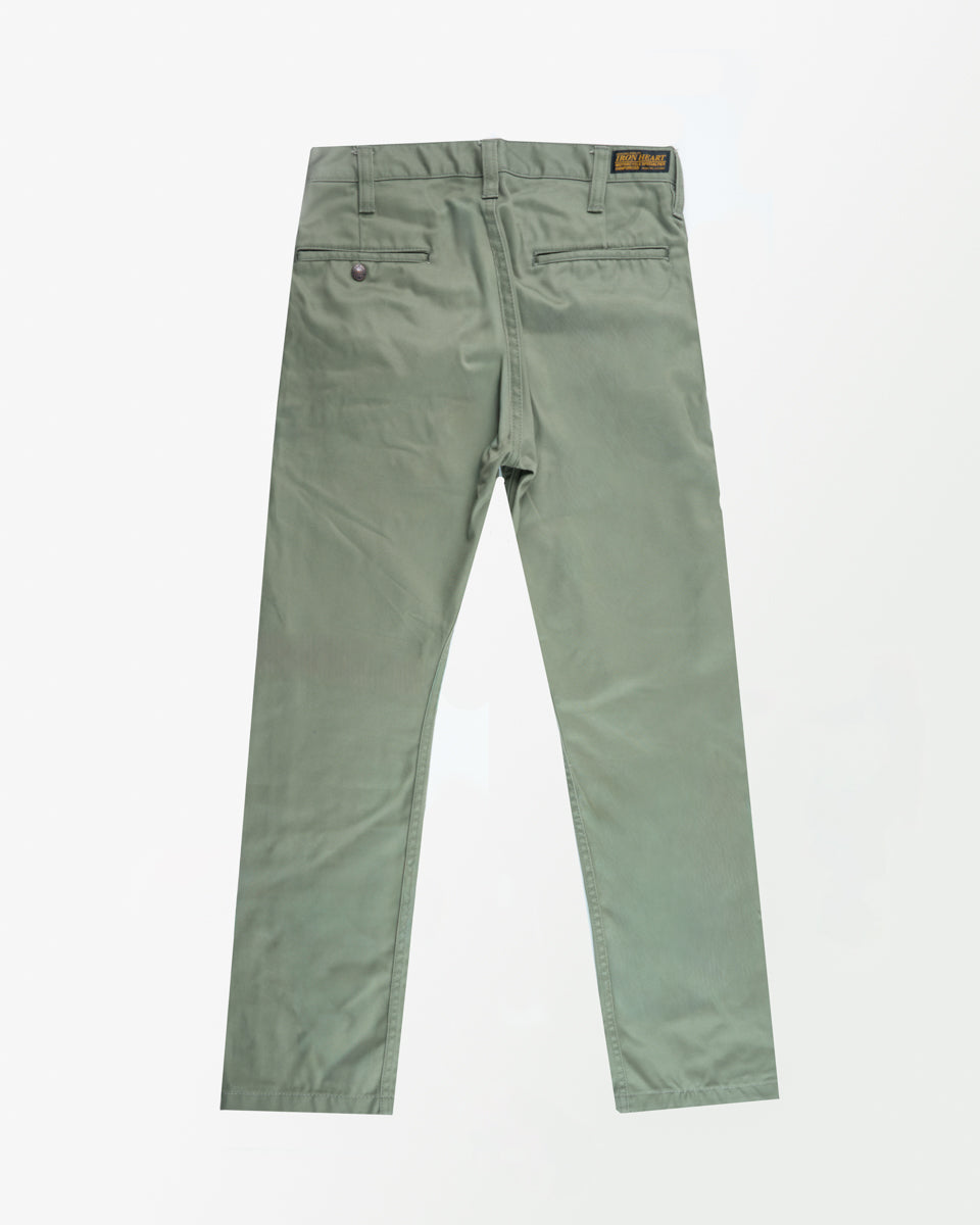 9oz Mercerised Selvedge Cotton Slim Tapered Chinos - Olive (IH-721-OLV) Tag 30, Hemmed to 27.6"
