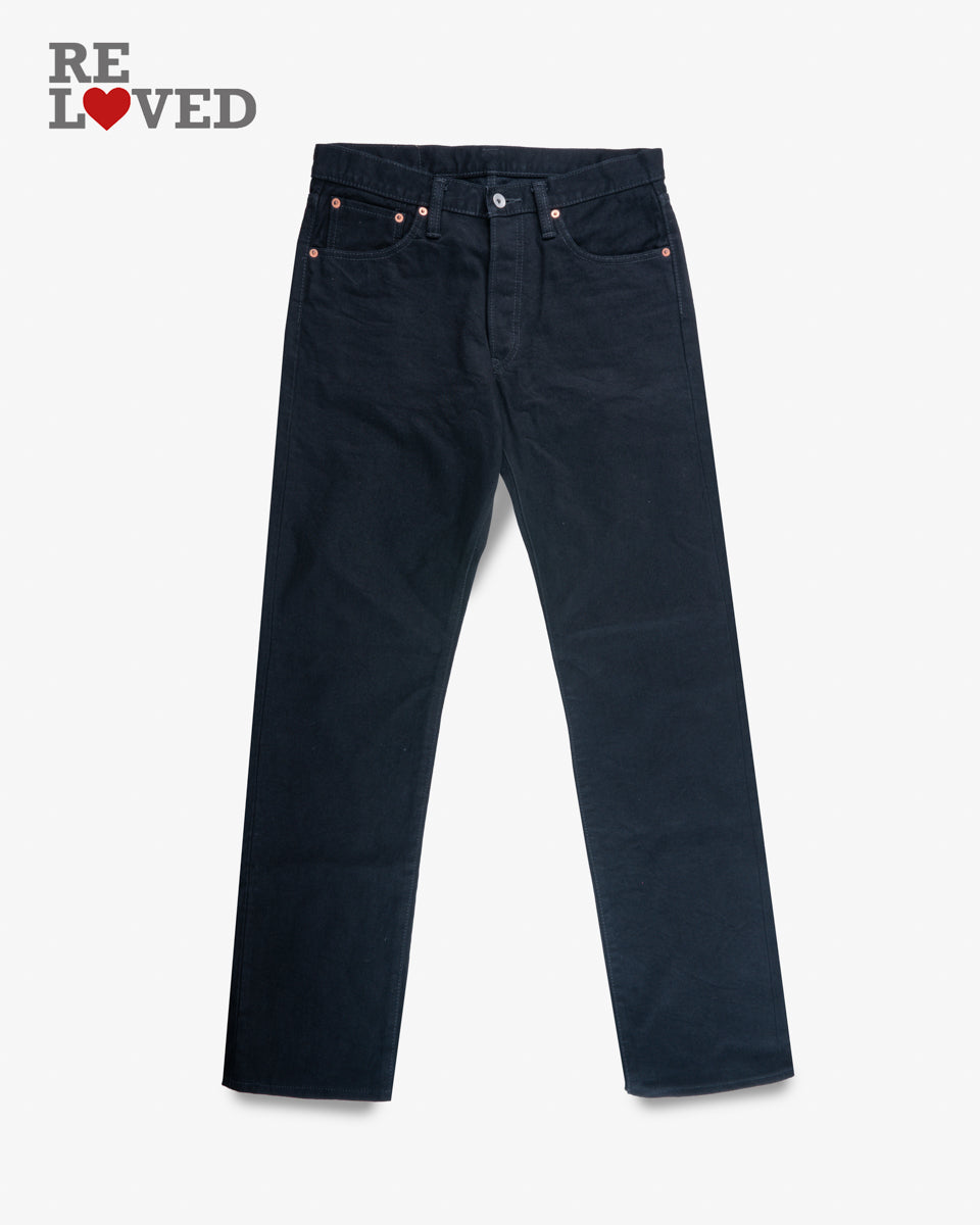 14oz Selvedge Denim Straight Cut Jeans - Black/Black (IH-634s-142bb) Tag 33, Hemmed to 32.5"