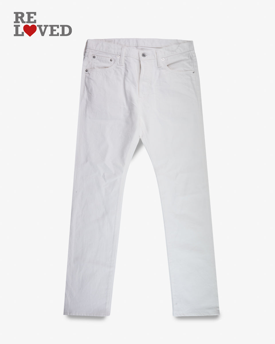 13.5oz Denim Slim Tapered Cut Jeans - White (IH-777-WT) Tag 34, Hemmed to 30.0"