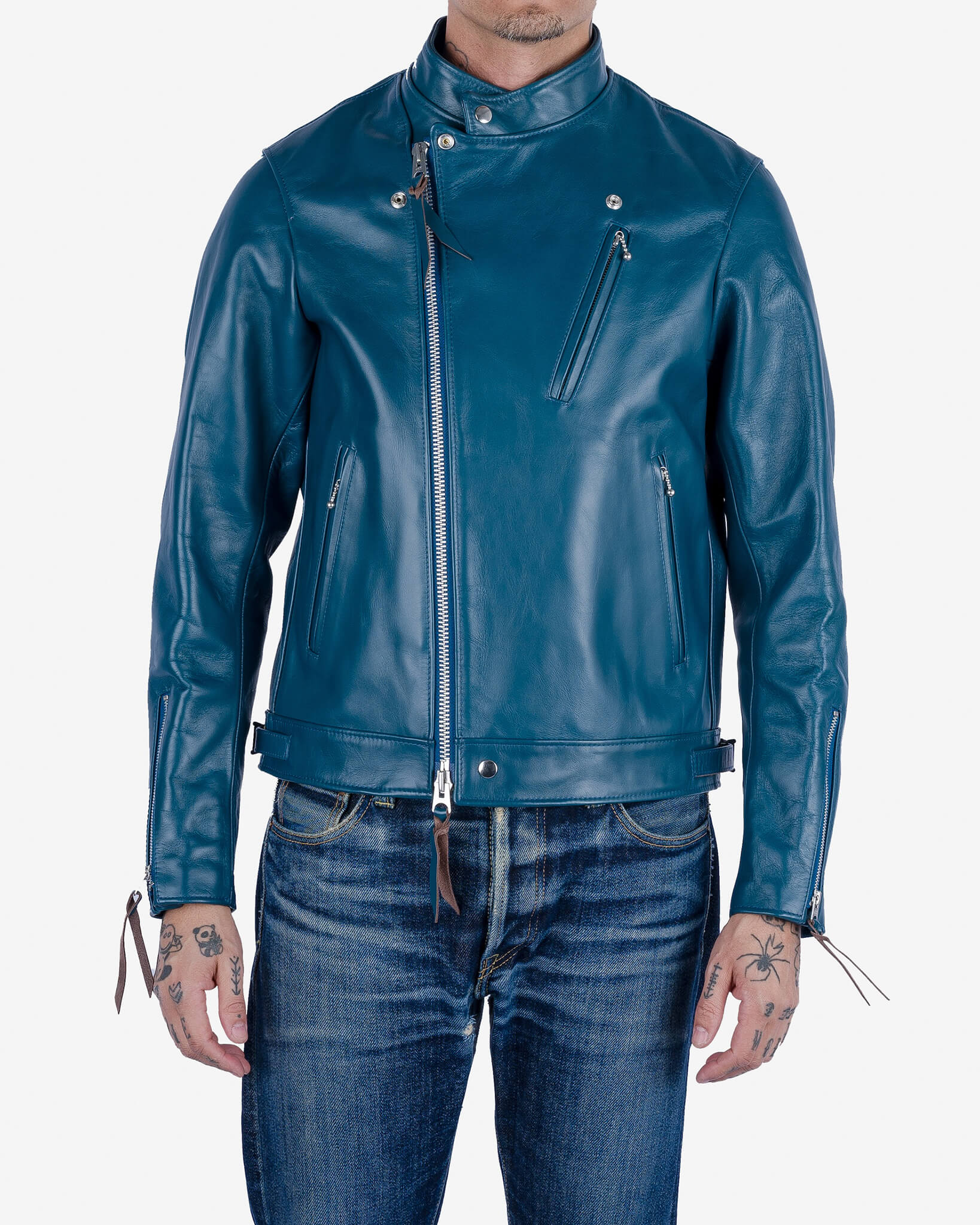 Japanese Horsehide Double Motorcycle Jacket - Blue – Iron Heart