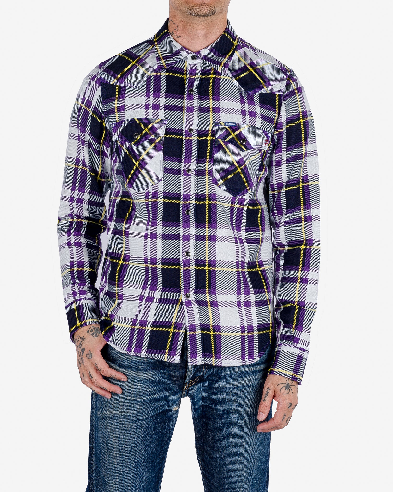 9oz Selvedge American Check Western Shirt - Purple