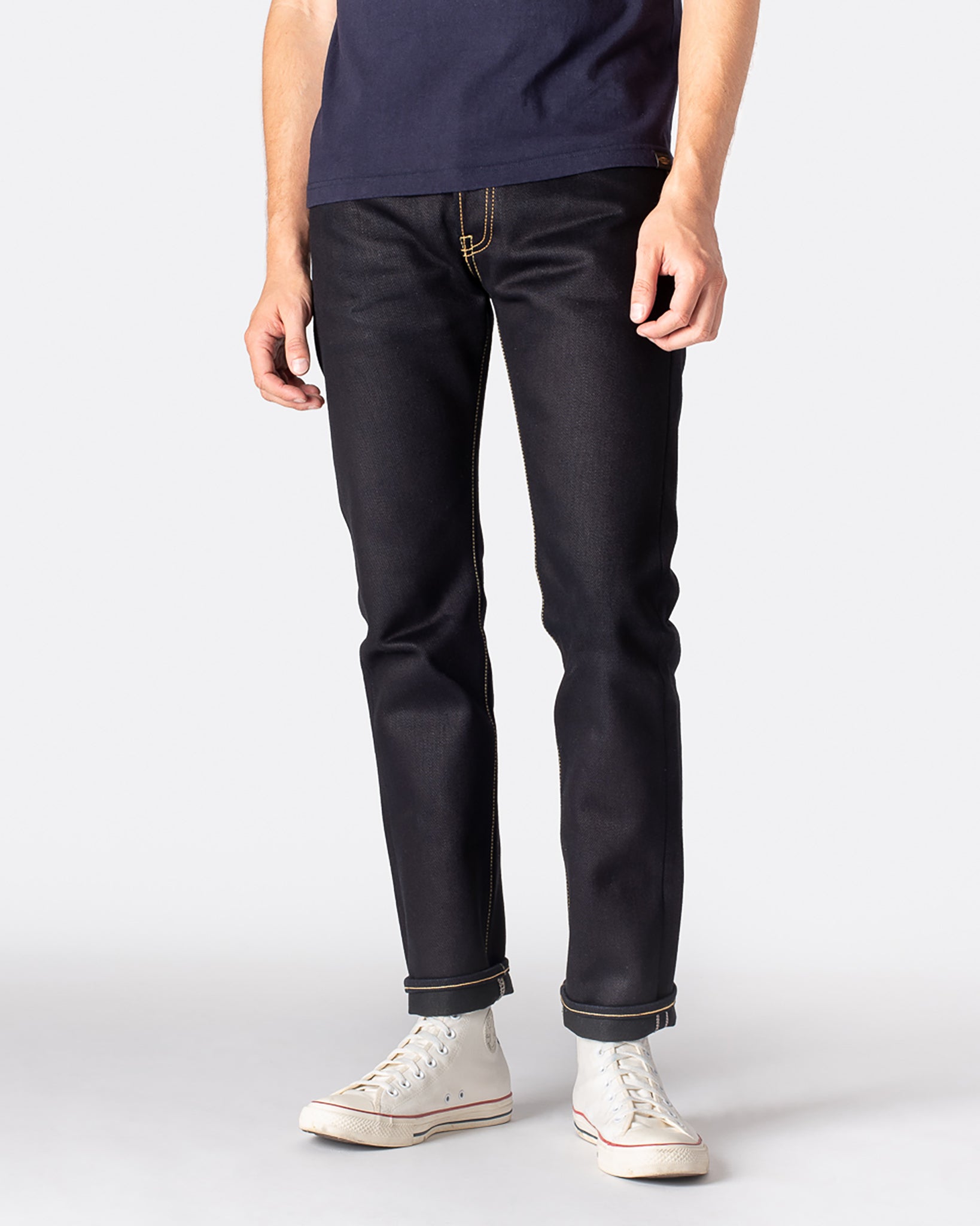 25oz Selvedge Denim Slim Tapered Cut Jeans - Indigo/Black