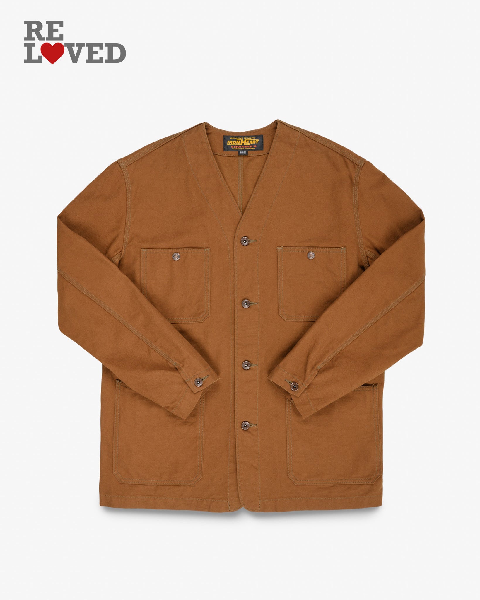 13.5oz Duck Collarless Chore Jacket - Brown (IHJ-159-BRN) Size Large