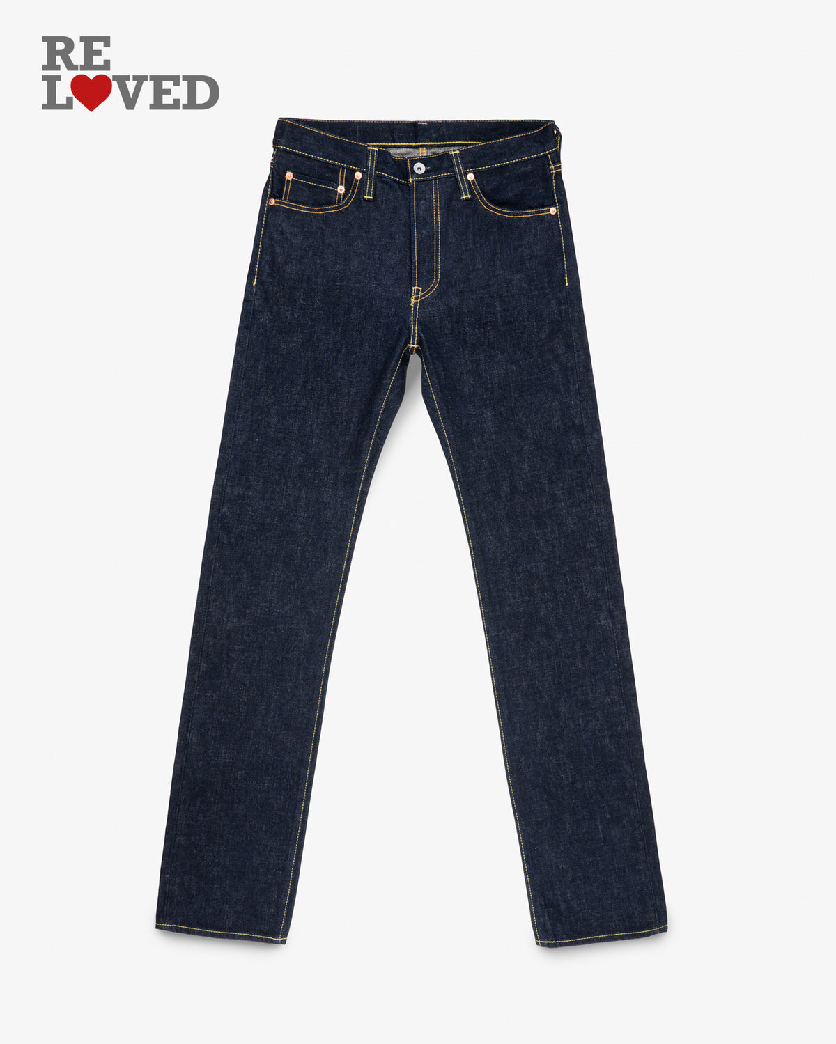 18oz Vintage Selvedge Denim Slim Straight Cut Jeans - Indigo (IH-666s-18) Tag Size 34, Hemmed to 33.0"