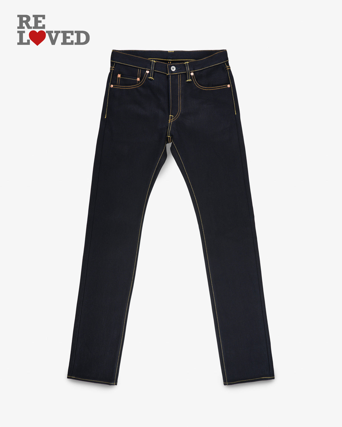 25oz Selvedge Denim Slim Tapered Cut Jeans - Indigo/Black (IH-777-XHSib) Tag 34, Hemmed to 33.0"
