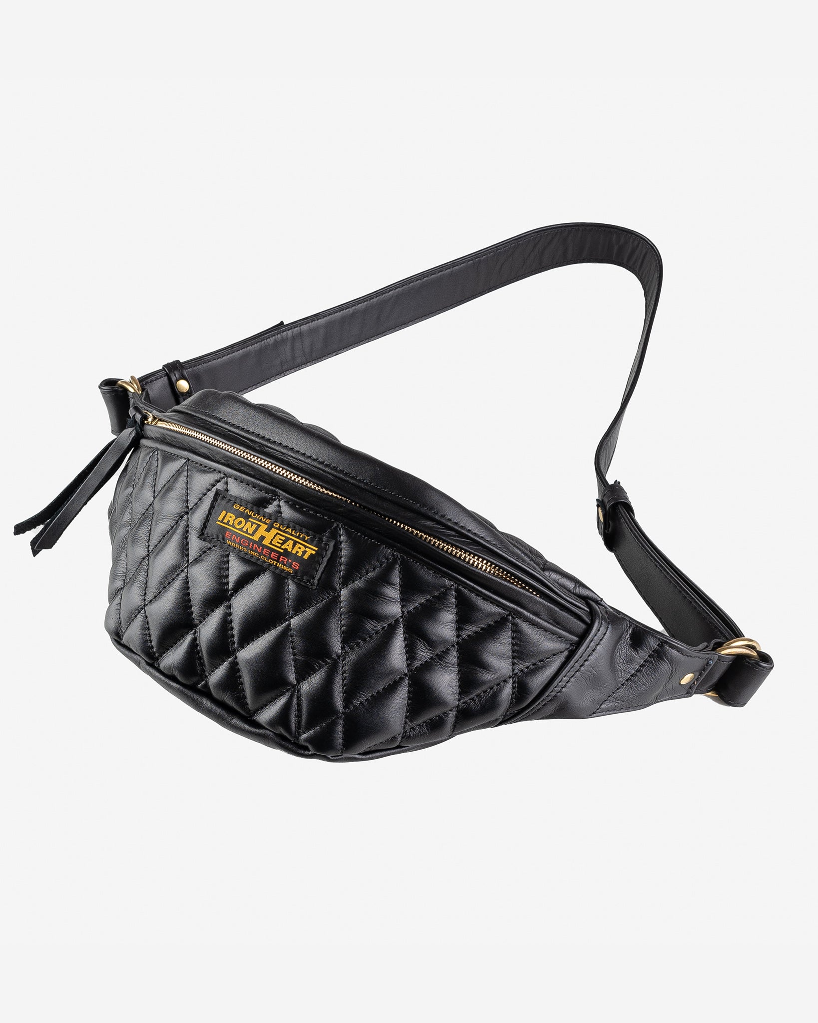 Diamond Stitched Leather Waist Bag - Black