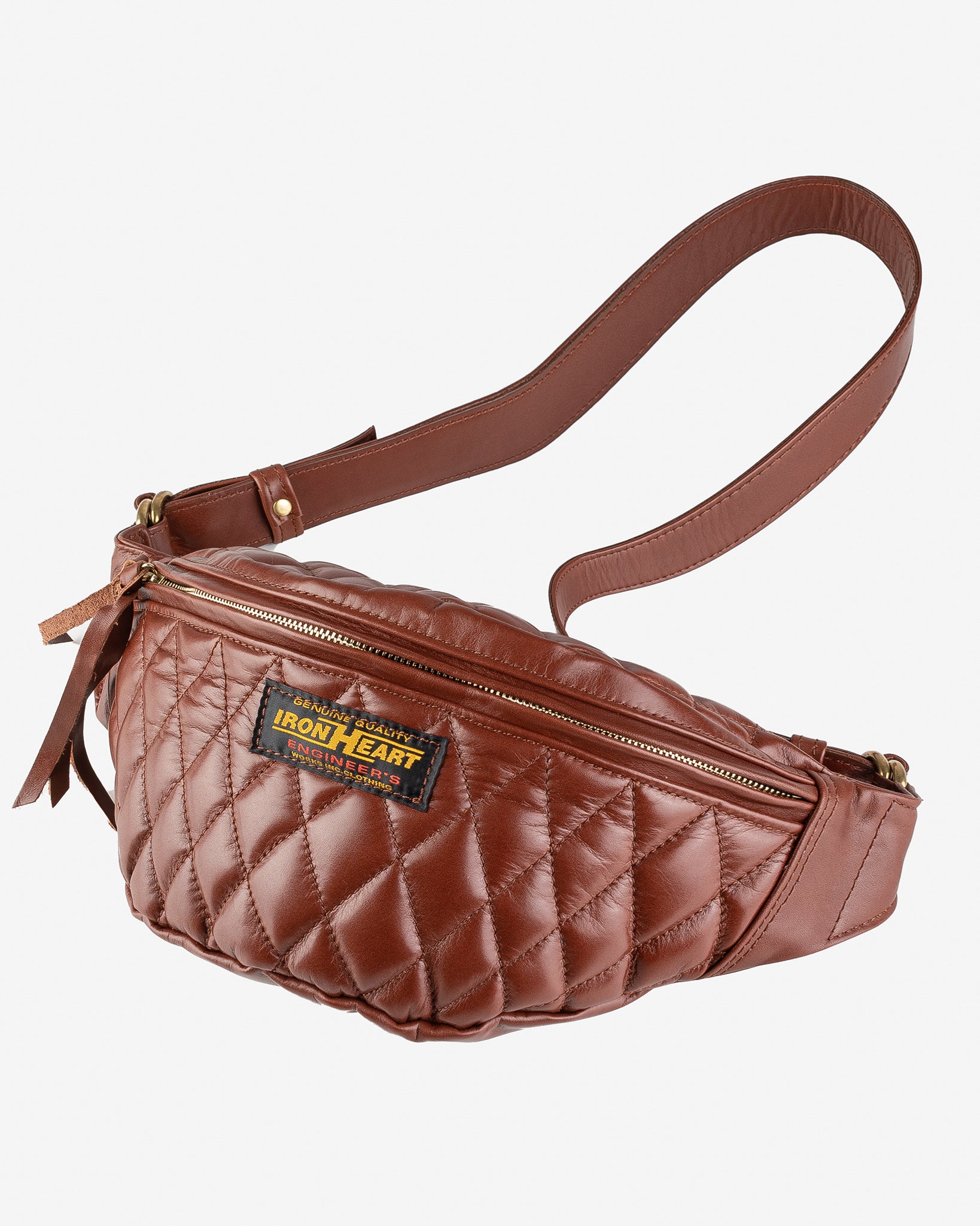 Diamond Stitched Leather Waist Bag - Brown