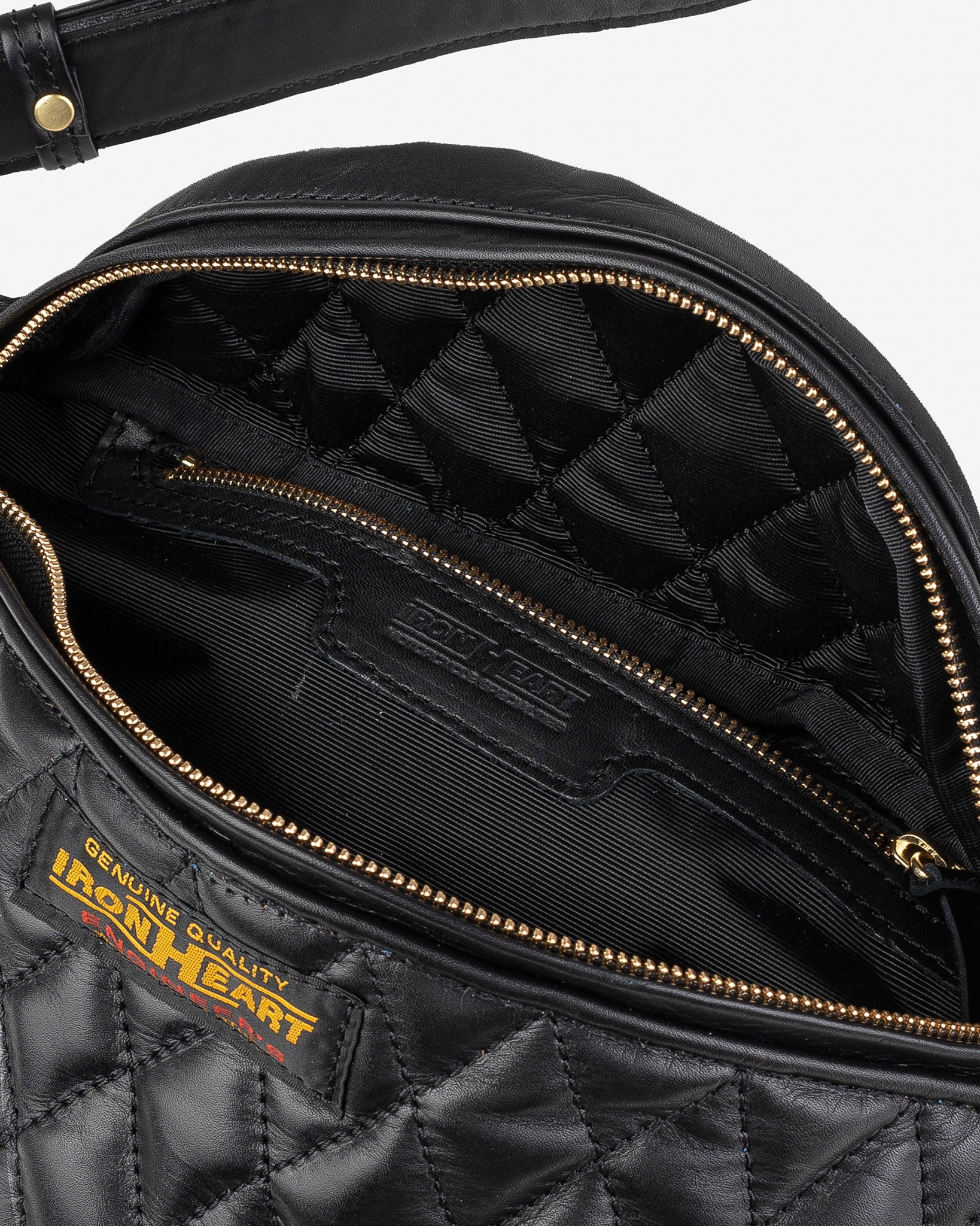 Iron Heart Diamond Stitched Leather Waist Bag Black